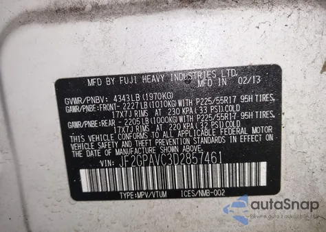 2013 Subaru Xv Crosstrek 2.0I Premium from USA, damaged, VIN JF2GPAVC3D2857461